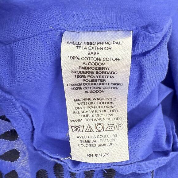 Ann Taylor Eyelet Top Blouse Size Medium Floral Blue Popover Long Sleeve Preppy - Picture 10 of 15